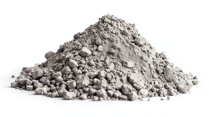 side view on one single cement powder pile heap isolated on white background