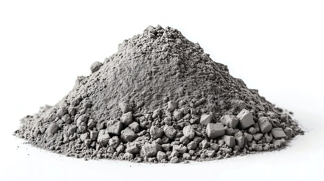 side view on one single cement powder pile heap isolated on white background