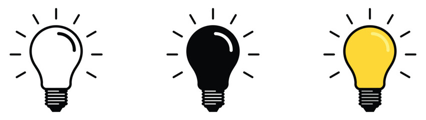 Light bulb icon set. Idea icon. Lamp concept. Light bulb, isolated in modern outline, flat, and colored design. Vector illustration