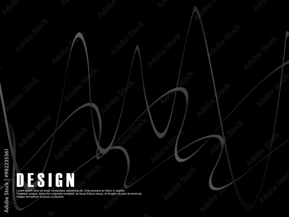 Fototapete black background with gray gradient ribbon pattern. black background with modern graffiti pattern.