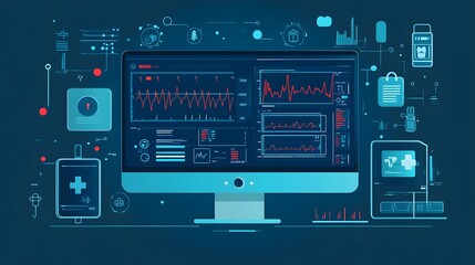 Obraz premium Medical Technology, Digital Healthcare Interface, Hospital Monitoring