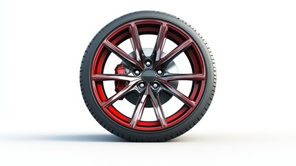 High-quality car wheel with a metallic shine, placed against a pure white background for a clean, modern look.