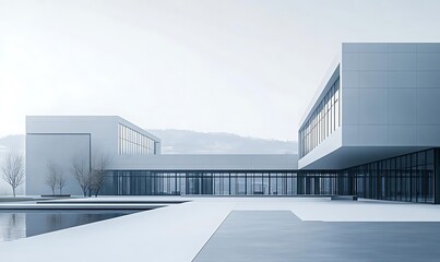 Obraz premium Modern architectural design featuring sleek lines and a tranquil water feature.