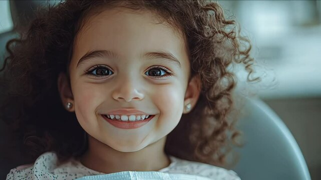 A cute healthy child dentist lies down to receive dentist treatment in a clinic