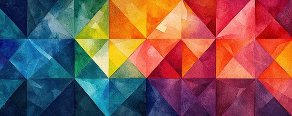A striking background showcasing an abstract pattern of overlapping triangles in a spectrum of colors, with each triangle contributing to a harmonious and complex design that captivates the viewerâ€™s