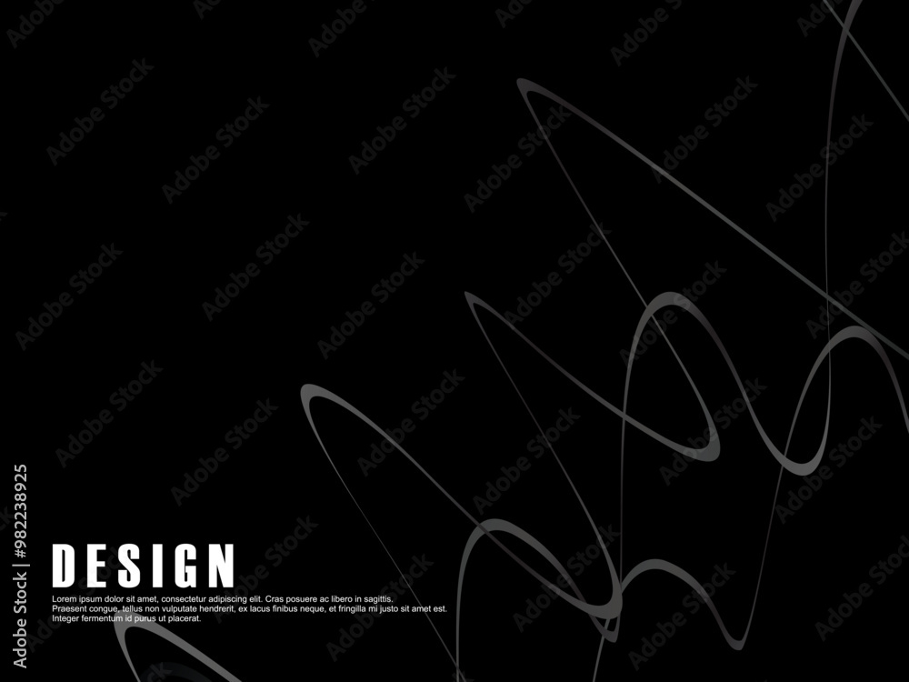 Fototapete black background with gray gradient ribbon pattern. black background with modern graffiti pattern.
