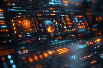 Obraz premium Abstract futuristic interface with glowing lines and circles.