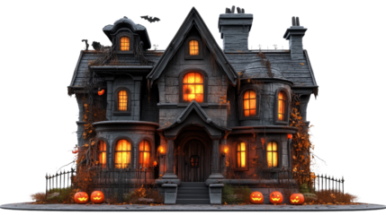 spooky halloween house on white transparent background