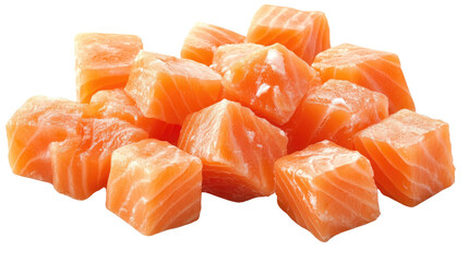 Salmon cubes on a white transparent background