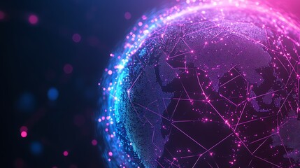 Abstract globe with glowing lines and dots, representing global network connections.