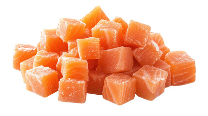 Salmon cubes on a white transparent background