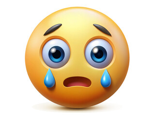 A minimalist image of crying sad 3D emoji isolated on white