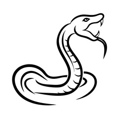 Fototapeta premium Icon of a snake with bared fangs, striking design on a white background, copy space