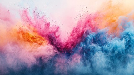 Abstract Colorful Powder Explosion with Pink, Blue, and Orange Hues