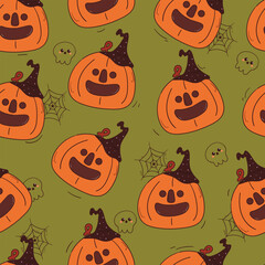 seamless pattern cartoon halloween pumpkin. cute halloween wallpaper for fabric print, gift wrap paper