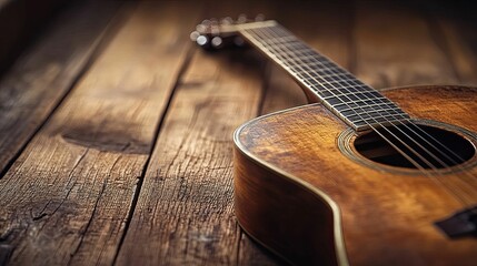 Acoustic Guitar on Weathered Wooden Surface