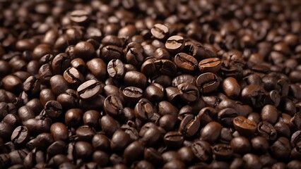 Natural Coffee Bean Background Featuring a Textured Blend of Roasted Beans in Various Brown Tones, Suitable for Use in Advertising Coffee Products, Beverage Packaging, Cafe Decor, or Branding Material