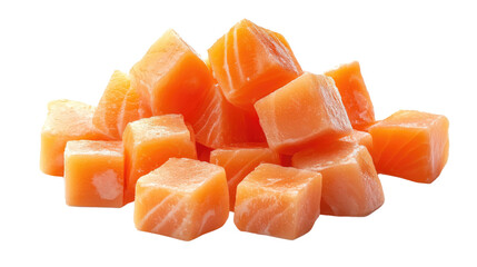 Salmon cubes on a white transparent background