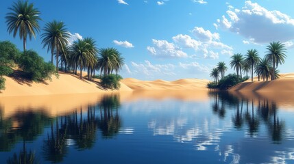 Palm Trees Reflecting in a Desert Oasis Lake