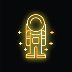 Bright yellow neon sign of an astronaut in space, surrounded by glowing stars, perfect for any space or science fiction themed project