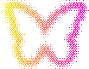 Pixel pattern shape. Textured butterfly with bitmap Y2k dither gradient. Retro with old computer game graphic effect. Halftone illustration