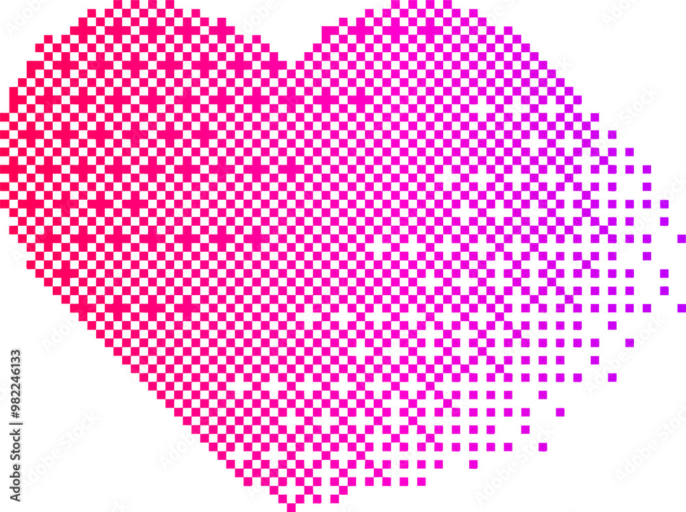Poster pixel pattern shape. textured heart with bitmap y2k dither gradient. retro with old computer game gr
