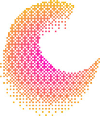 Pixel pattern crescent shape. Textured moon with bitmap Y2k dither gradient. Retro with old...
