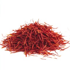 Fototapeta premium Close-up shot of red saffron threads scattered on a white surface.