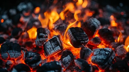 Close-up of Burning Embers and Flames in a Fire Pit