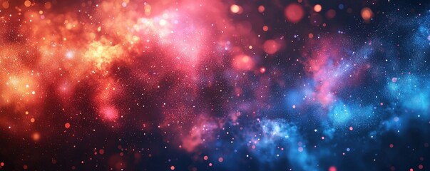 Fototapeta premium A dynamic and festive background featuring a cascade of colorful fireworks in vivid reds, blues, and purples, set against a dark sky, with a clear, open area ideal for overlaying New Yearâ€™s messages