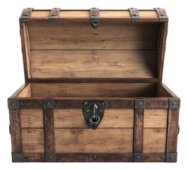 PNG Wooden treasure chest with an open lid on display