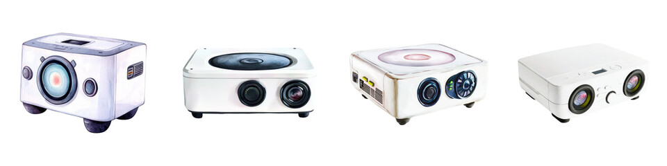 a portable projector clipart, Black Friday electronics deal, watercolor illustration, bold hues, isolated on white background