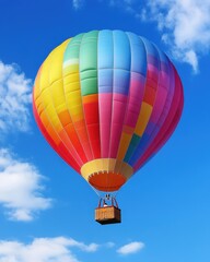 Fototapeta premium Colorful Hot Air Balloon Soaring Through a Clear Blue Sky