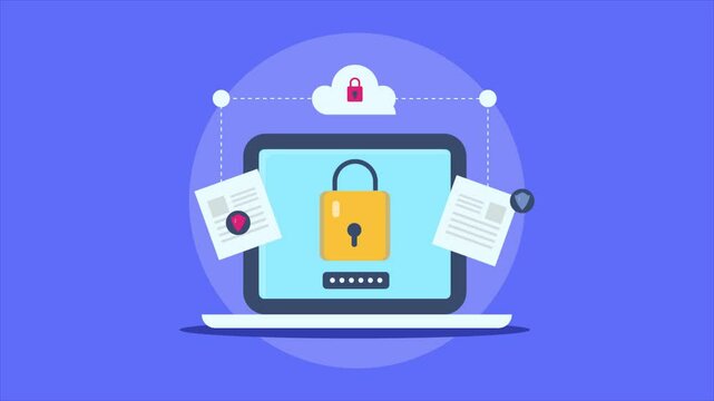 Cloud computing security online storage data breach prevention concept, password requirement for digital login conceptual video animation.