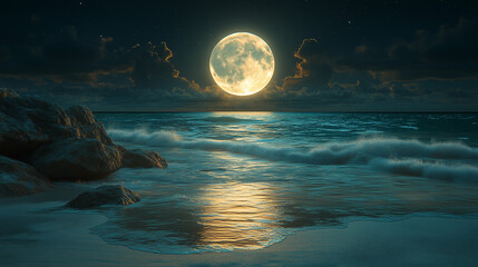 A surreal beach landscape with colossal slow moving waves