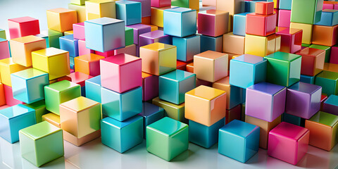 Obraz premium Abstract geometric cubes in various sizes and colors , Cubes, geometric, abstract, shapes,colorful, pattern, design