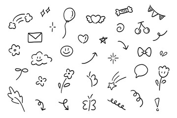 Set of cute doodle element. Hand drawn pen line doodle style 