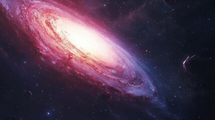 Obraz premium A vibrant spiral galaxy in a dark space, surrounded by a few shining stars.