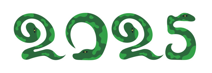 Fototapeta premium 2025, New Year. Year of the Snake. Numbers in the form of a green Snake. Vector of a New Year's card
