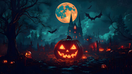 Fototapeta premium halloween background with pumpkins and bats background 