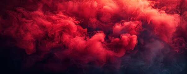 Fototapeta premium A dramatic red smoke texture background, swirling and billowing in rich, deep hues, creating an intense and captivating visual with soft, ethereal wisps that fade into the darkness, evoking a sense