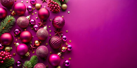 Vibrant magenta background with ornaments in festive theme , magenta, background, festive, ornaments, decorations, holiday