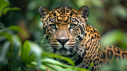 Obraz premium Majestic Jaguar in Lush Rainforest - Stunning Wildlife Photography