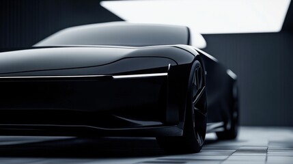 Obraz premium Sleek Black Modern Car Front View. Generative ai