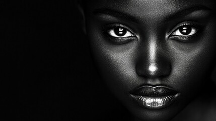 Black and White Close-up Portrait of a Woman's Face. Generative ai