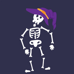 Dancing Skeletons with witch hat  Quirky White Skeleton Illustrations
