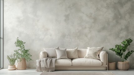 modern interior with an accent wall covered in decorative plaster