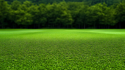 Naklejka premium A Lush Green Grass Field with a Blurred Background of Trees, Showing the Beauty of Nature and Tranquility in a Peaceful Setting