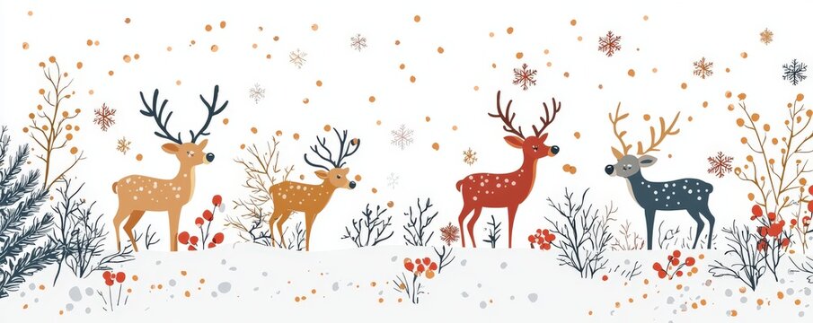 A festive Christmas greeting card frame with playful reindeer and snowflake illustrations, set against a bright white background, perfect for adding a fun and lighthearted touch to holiday messages.