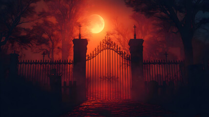 dark night with red moon scary night graveyard background